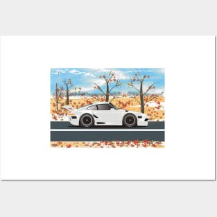 SuperCar on Desert Road during Autumn - White Posters and Art